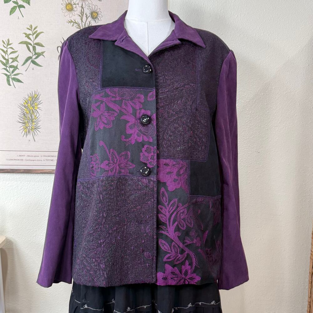 Vtg 90s Y2k Patchwork Faux Suede Jacket Whimsigoth Witchy Dark Romantic Goth XL